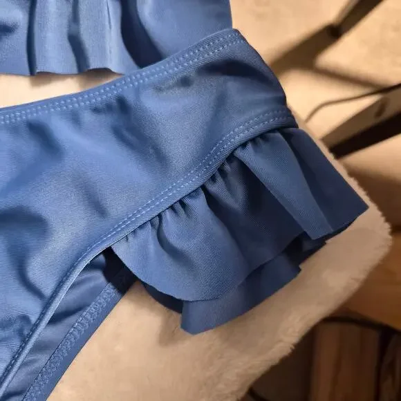 Bikini Bundle (2 Sets) CUPSHE Teal Striped Bikini & Unknown Blue Ruffle - Small - Picture 7 of 10